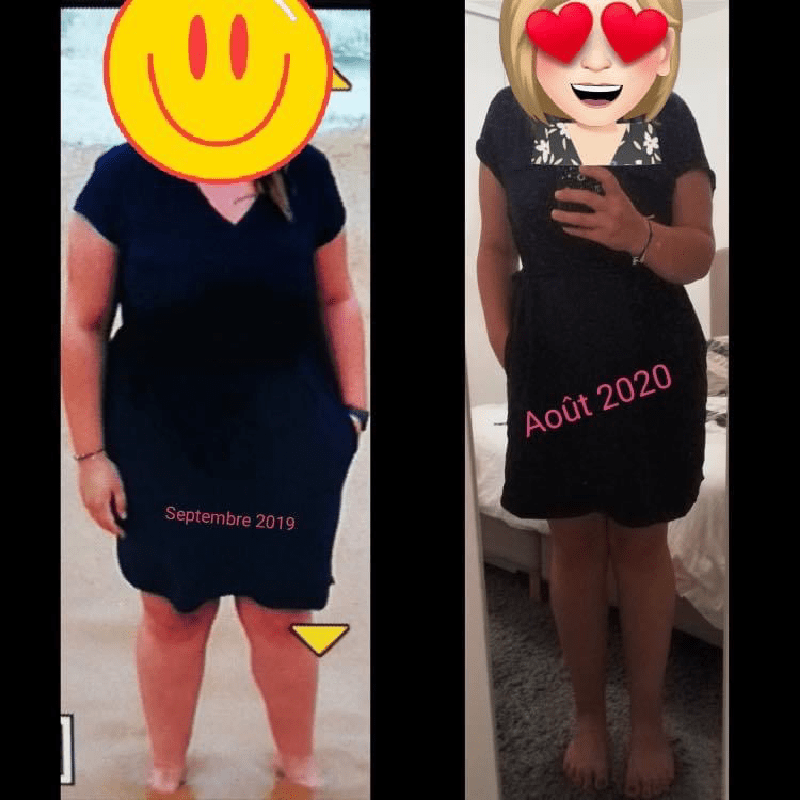 Femme avant après un rééquilibrage alimentaire par Émilie coach en nutrition à Roanne